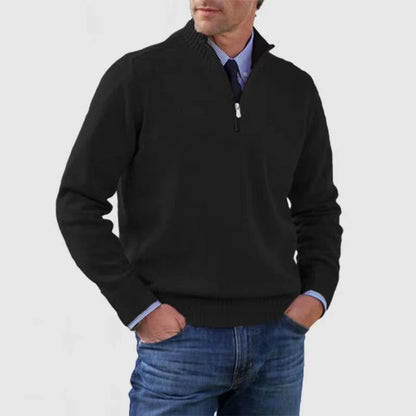 Men's Stand Collar Zipper Sweater Winter Fashion Solid Color Long Sleeve Knitted Top Clothing