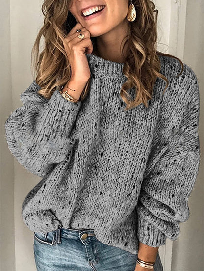 Winter Polka Dot Pullover Knitted Sweater Fashion Solid Color Loose Long Sleeve Top Women's Clothing