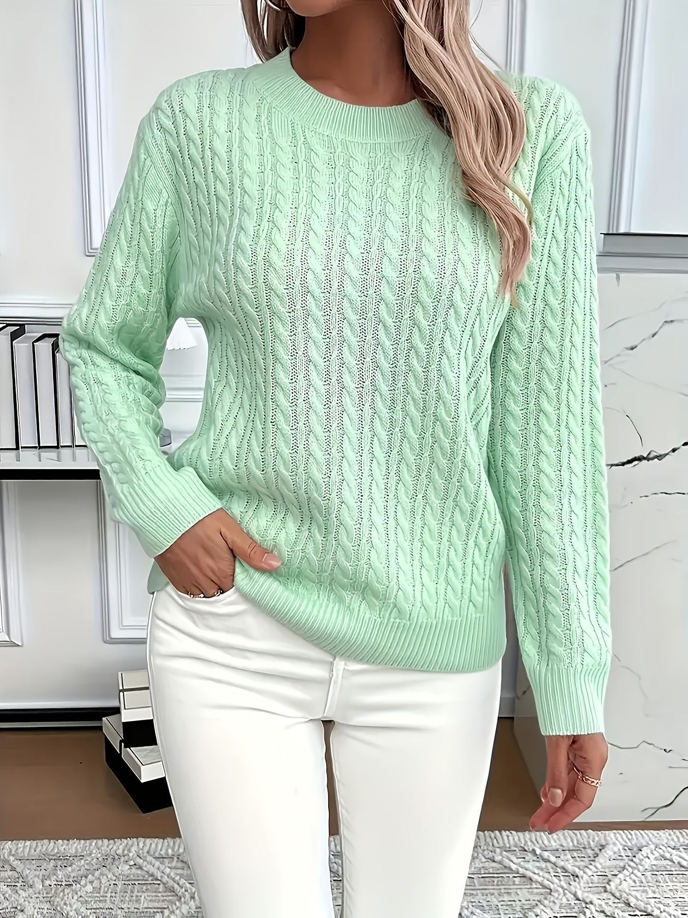 Ins Twist Round Neck Pullover Sweater Fashion Solid Color Long-sleeved Knitted Top For Women
